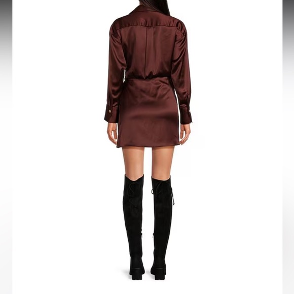 Gianni Bini Avery Long Sleeve Satin Point Collar Neck Faux Wrap Dress - Picture 11 of 13